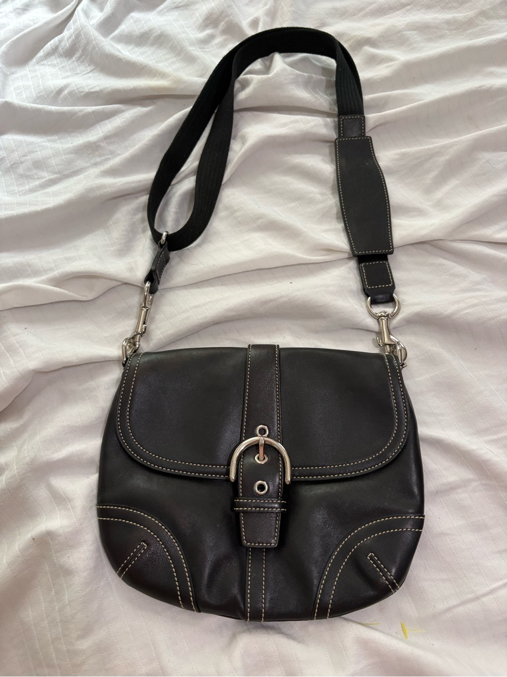 Coach Black Leather Crossbody with Contrast Stitching